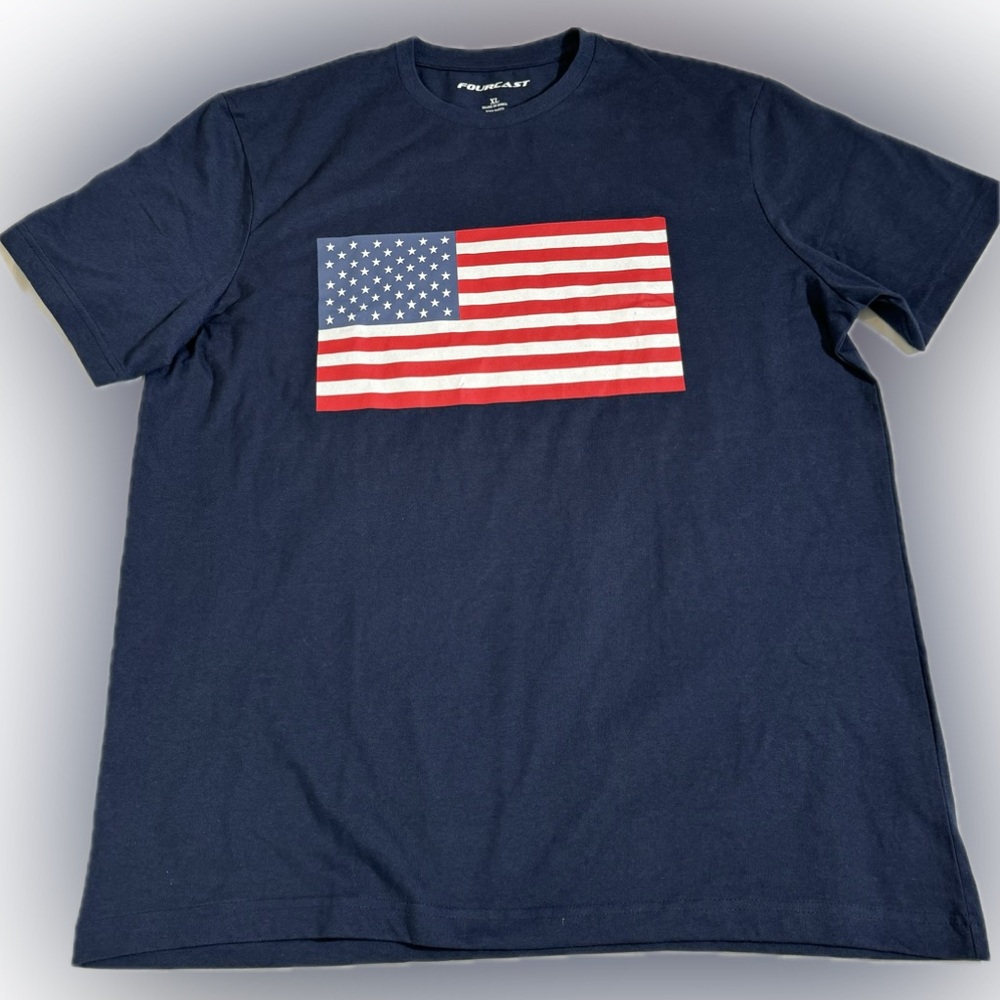 NWOT: XL Navy Blue Patriotic  Flag logo  short sleeve T Shirt